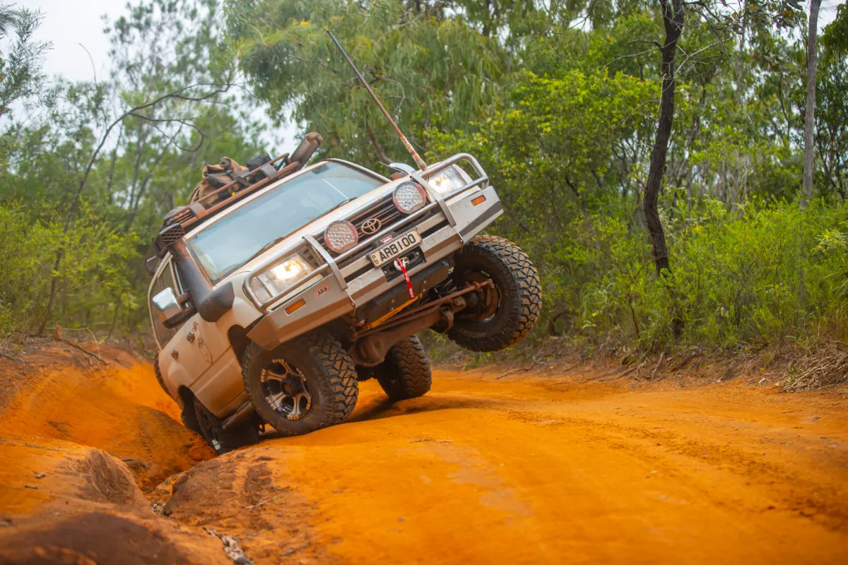 ARB touring vehicle and camper set up in the outback