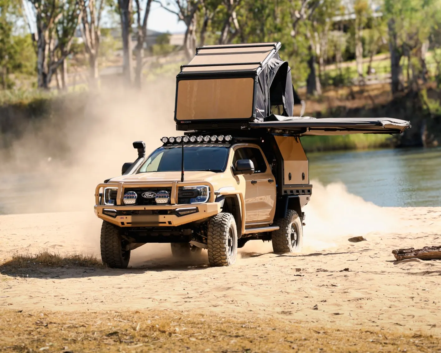 Ford Ranger with ARB bar and roof rack overlooking the high country