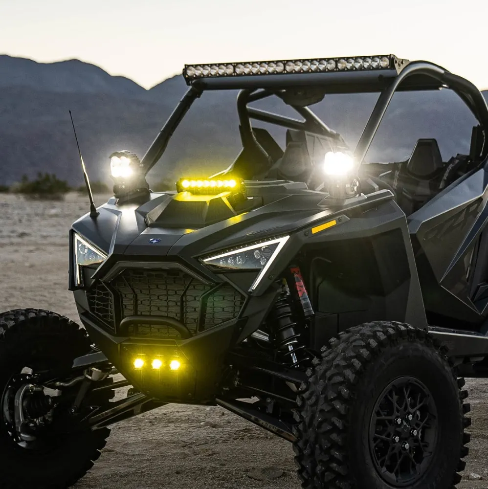 Side-by-side buggy with light bar and driving lights fitted