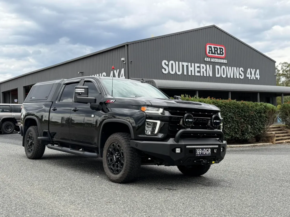 Silverado with STEDI lights and bull bar outside Southern Downs 4x4